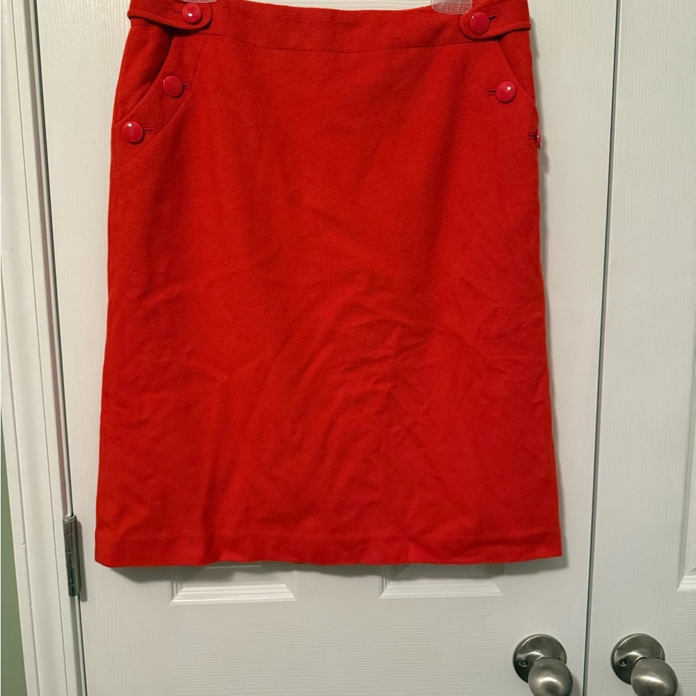 J. Crew Vibrant Orange/Red Pencil Skirt with Button Detail